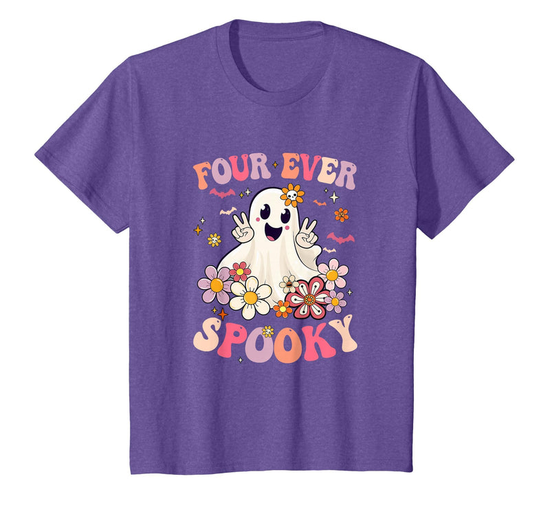 4th Birthday Party Halloween Costume Four Ever Spooky Halloween 4Th Birthday Party Decorations T-Shirt - Purple Heather