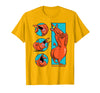 Cow and Chicken Red Guy Poses Collage Cartoon T-Shirt - Golden Yellow