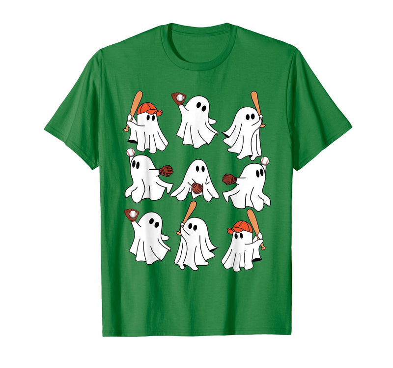 Boo Ghost Halloween Baseball Happy Halloween Baseball Lover T-Shirt - Kelly Green