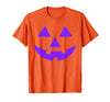 Trick or Treat Funny Halloween Costumes Party Tees Jack O Lantern Scary Carved Pumpkin Face Halloween Purple T-Shirt - Orange