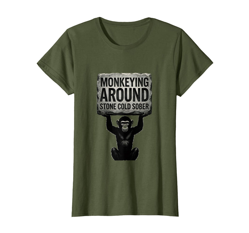 Mademark Monkeying Around Stone Cold Sober Design T-Shirt - Women - Olive Green
