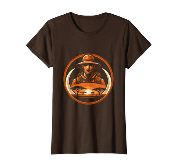 Mademark Safari Explorer Elephant Tusk Graphic Tee T-Shirt - Women - Brown