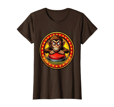 Eager Monkey Pressing The Big Red Button T-Shirt - Blue