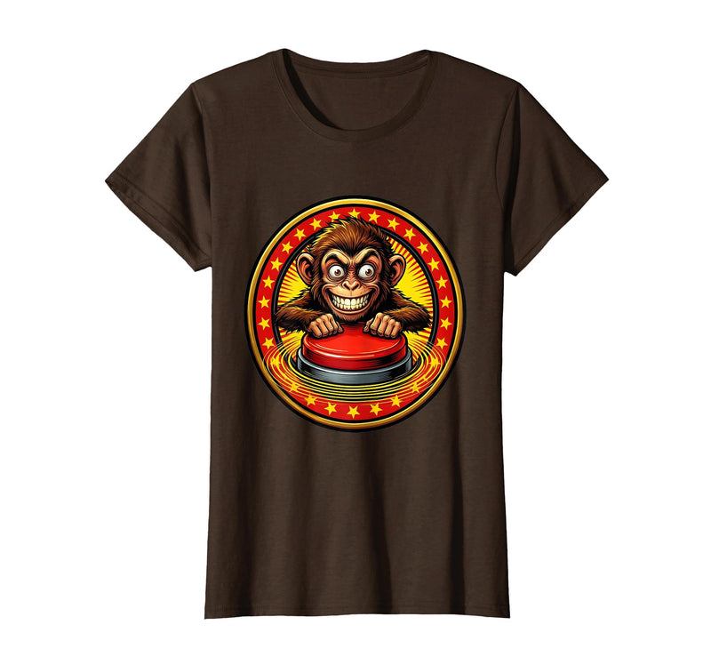 Mademark Eager Monkey Pressing the Big Red Button T-Shirt - Women - Brown