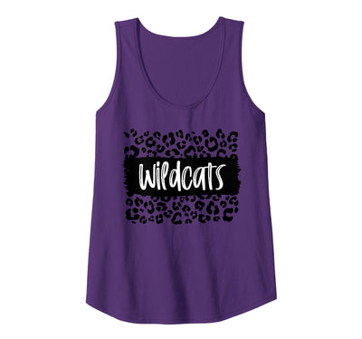 School Mascot Game Day Designs by Mela Womens Wildcats Team Mascot School Spirit Game Night Leopard Print Tank Top