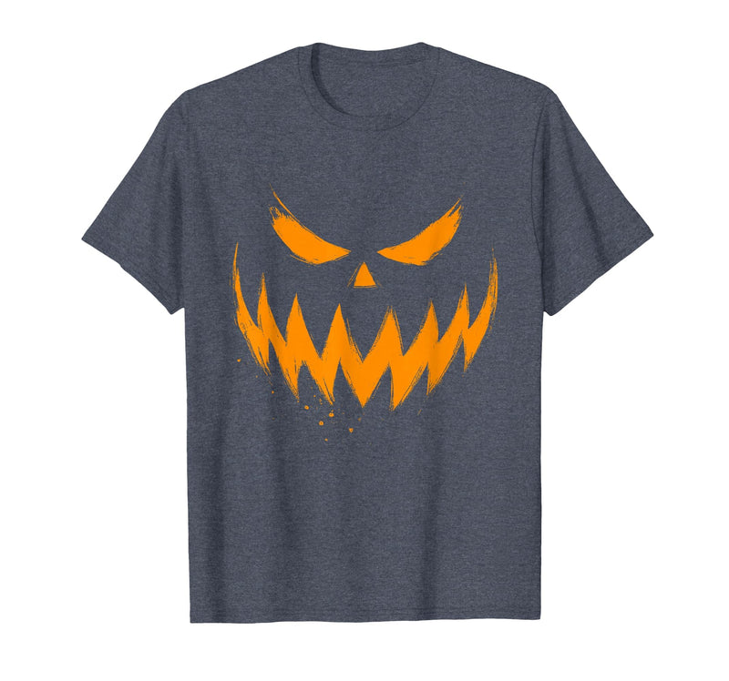 Vintage Jack o Lantern Halloween Tee Pumpkin Face Jack O Lantern Scary Carved Halloween Costume T-Shirt - Heather Blue