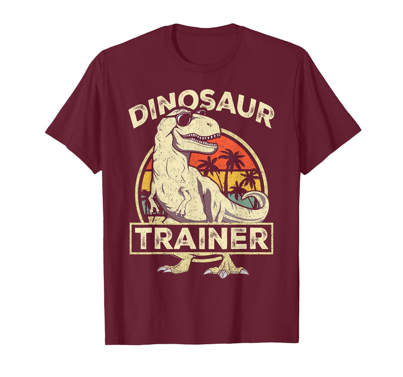 Dinosaur Trainer Halloween Vintage Dinosaur Trainer Halloween Costume Retro Dino Outline T-Shirt - Burgundy