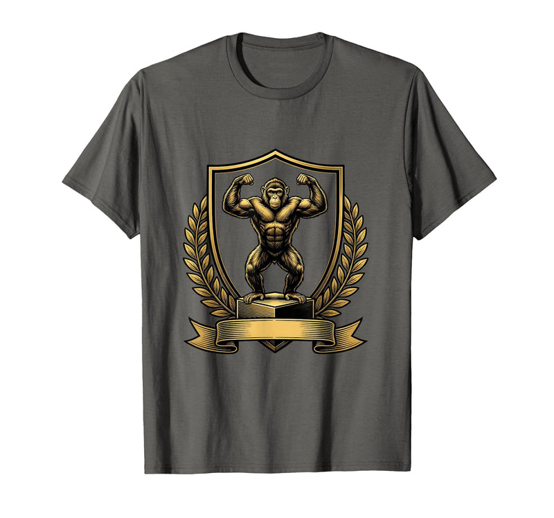 Mademark Monkey Flexing Muscles on Gym Podium T-Shirt - Men - Asphalt Grey
