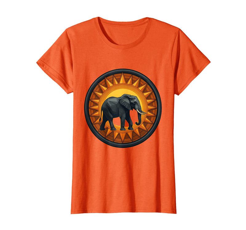 Mademark Elephant Silhouette Giant Sunset Graphic T-Shirt - Women - Orange