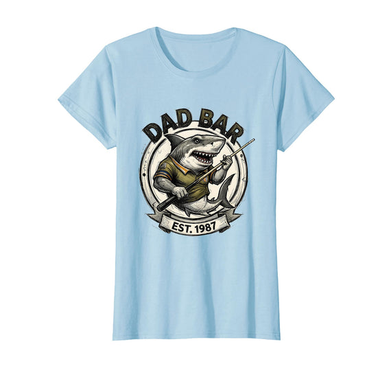 Mademark Dad Bar Est. 1987 Pool Shark Design T-Shirt - Baby Blue