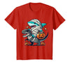 Funny Shark Dinosaur Halloween Kids Boys Tees Shark Riding Dinosaur T-rex Funny Halloween Pumpkin Boys Kid T-Shirt - Red