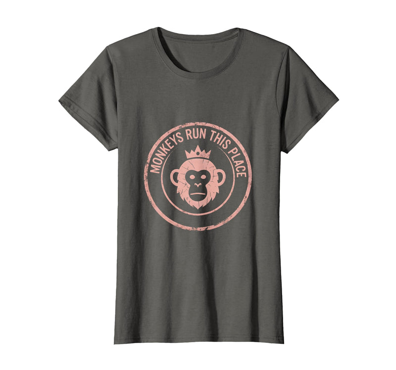 Mademark Monkeys Run This Place Funny Primate Design T-Shirt - Women - Asphalt Grey