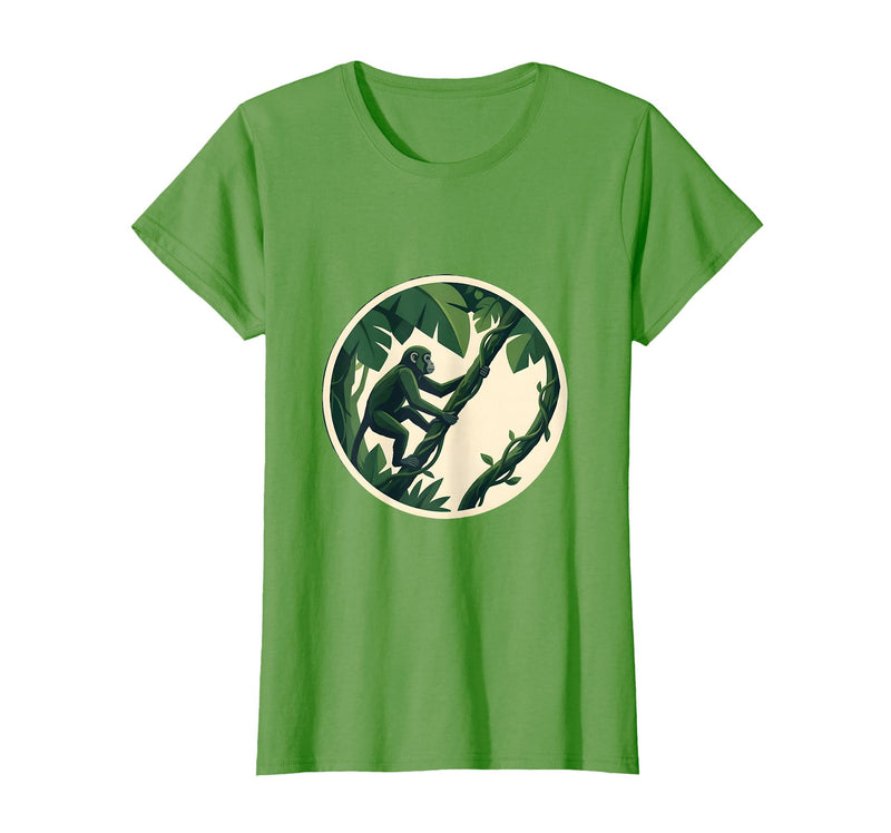 Mademark Monkey Hanging From Jungle Vine Illustration T-Shirt - Women - Grass Green