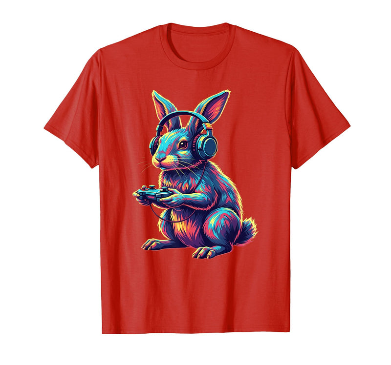 Rabbit Gaming Animal Video Games Funny Rabbit T-Shirt in Red