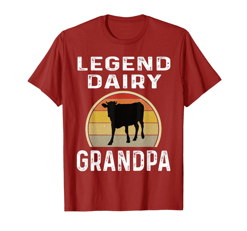 Funny Dairy Farmer Gifts Legend Dairy Grandpa Retro Sunset Cow Farming Funny Cattle T-Shirt - Cranberry Red