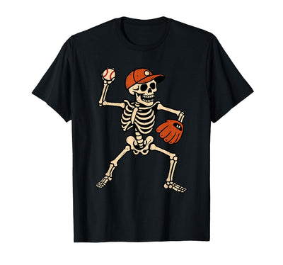 Funny Skeleton Baseball Tee Skeleton Baseball Halloween Costume Pitcher Sport Player T-Shirt