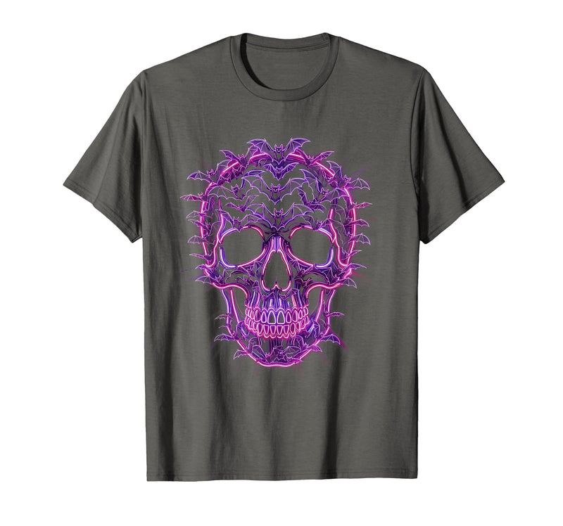 Mademark Halloween Bat Swarm Skull Graphic T-Shirt - Asphalt Grey