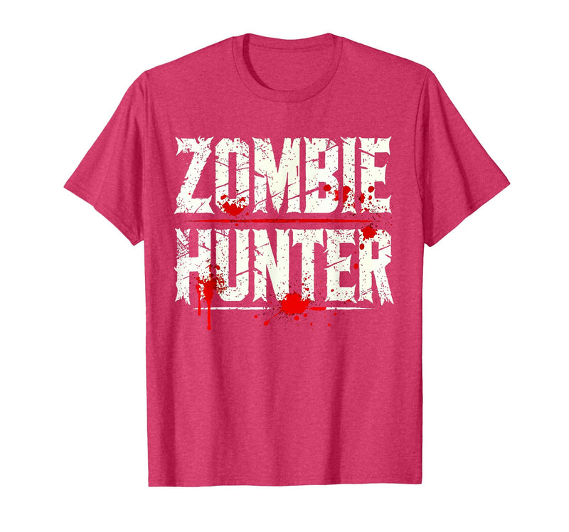 Zombie Apocalypse Survival Gear Hunter Zombie Hunter Blood Splatter Typography T-Shirt - Red Heather