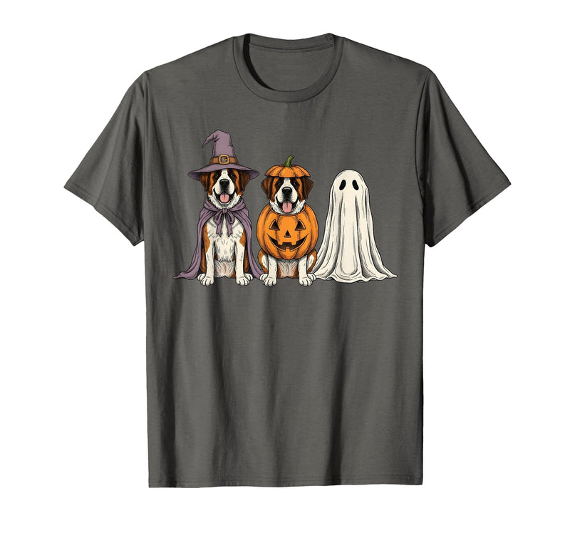 Funny Retro St. Bernard mom Halloween Witch Spooky Ghost Saint Bernard Pumpkin Halloween Dog Lover T-Shirt - Asphalt Grey