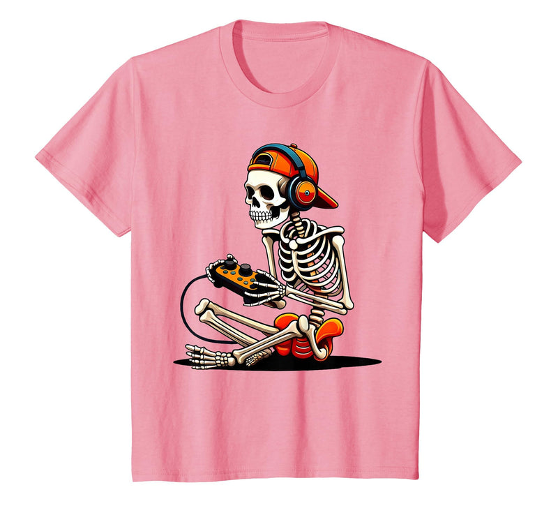 halloween skeleton shirts for teen boys men kids Halloween Skeleton Gamer Video Gaming Funny Gaming Skeleton T-Shirt - Pink
