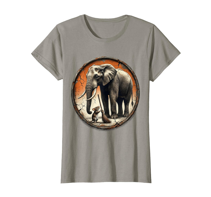 Mademark Mouse Hands Elephant a Tiny Broom Funny Animal Art T-Shirt - Women - Slate Grey