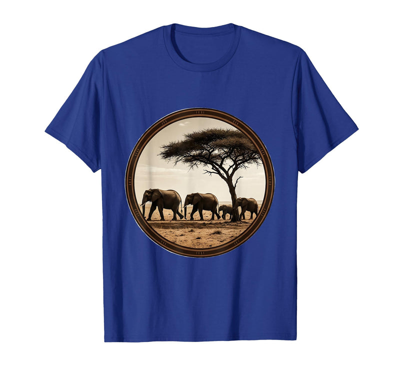 Mademark Elephant Herd Crossing Dusty Savanna Plains T-Shirt - Men - Royal Blue