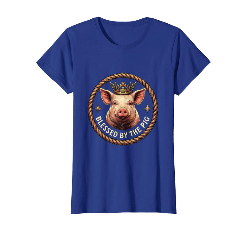 Mademark Blessed by the Pig Funny Farm Animal Design T-Shirt - Royal Blue