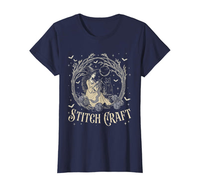 Witch Black Cat Halloween Witches Crochet Womens Stitch Craft Salem Witch Halloween Cat Witch Girls Trip T-Shirt