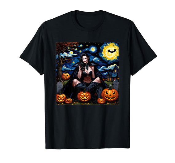Starry Night Sexy Vampire Halloween Spooky Halloween Sexy Vampire Starry Night T-Shirt - Black