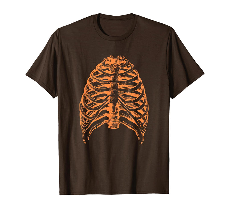 Orange Halloween Rib Cage Ribcage T-Shirt - Brown