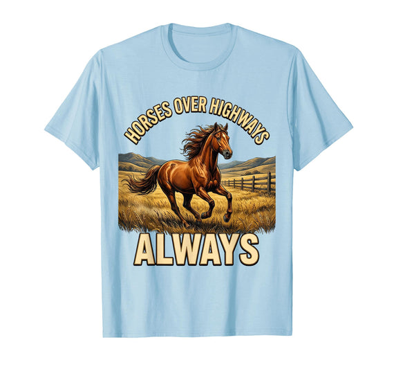 Mademark Horses Over Highways Always Equestrian Design T-Shirt - Men - Baby Blue