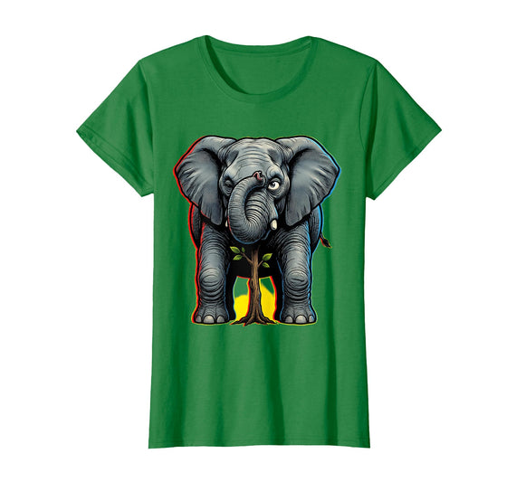Mademark Funny Elephant Hiding Behind Tiny Tree T-Shirt - Women - Kelly Green
