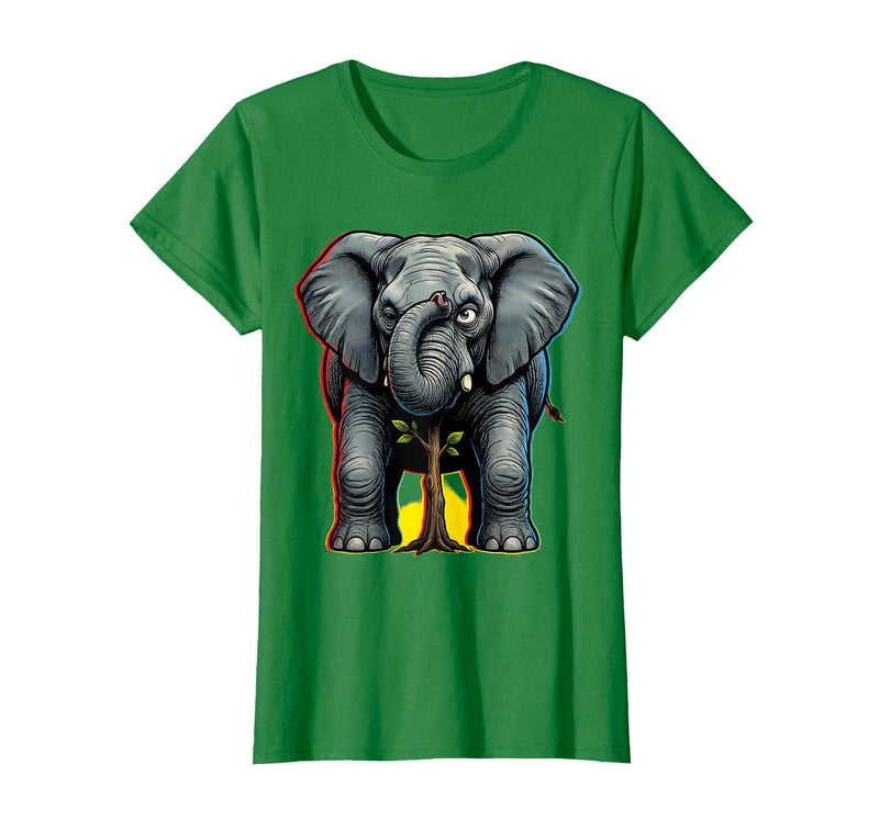Mademark Funny Elephant Hiding Behind Tiny Tree T-Shirt - Women - Kelly Green
