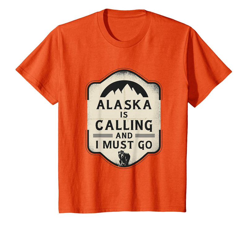 Alaska is Calling and I Must Go Mountains Bear T-Shirt - Orange