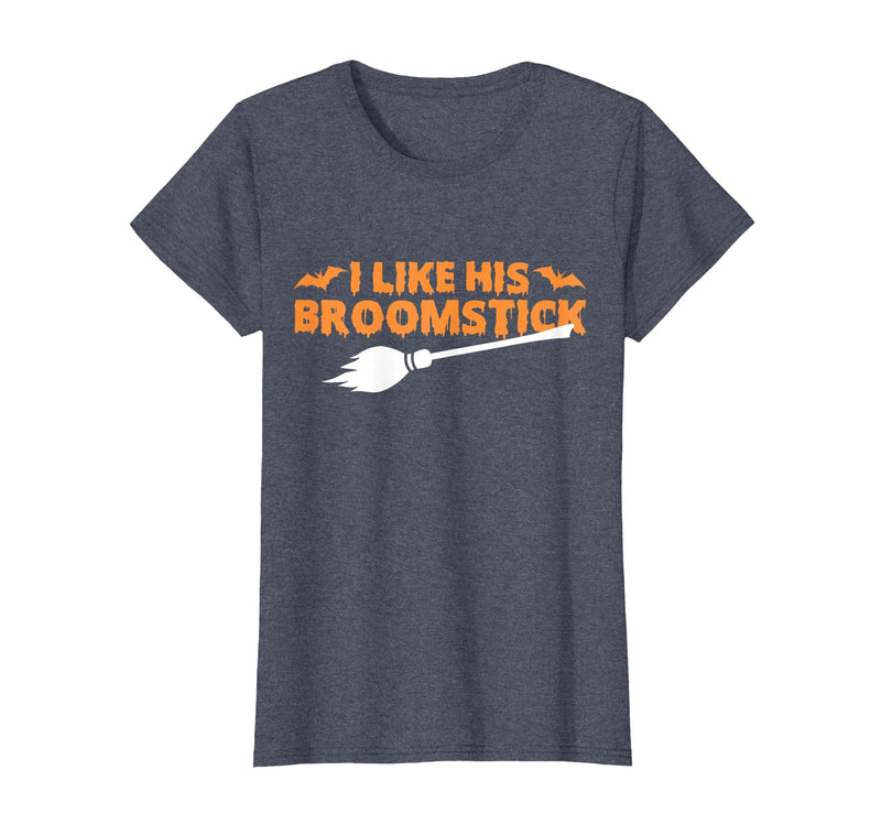 Funny Groovy Halloween Outfit I Like His Broomstick Halloween Funny Matching Couples T-Shirt - Heather Blue