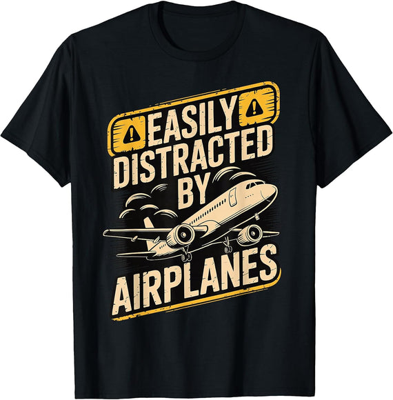 Easily Distracted By Airplanes T-Shirt, Men, Black, Small - As Pictured