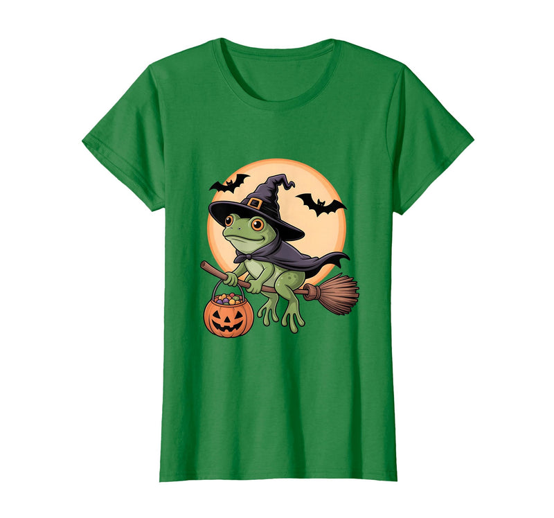Frog Lover Halloween Party Wear Frog Witch Hat Pumpkin Halloween Costume Men Women Kids T-Shirt - Kelly Green