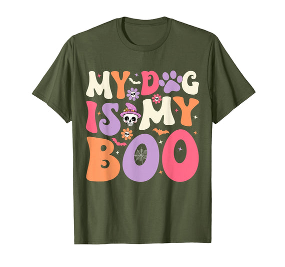 Groovy My Dog Is My Boo Halloween Costume My Dog is My Boo Halloween Funny Groovy Dog Halloween T-Shirt - Olive Green