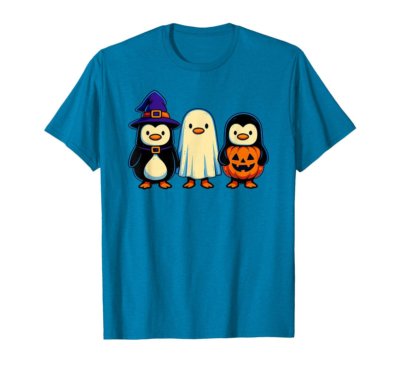 Nerrrdy Penguin Witch Ghost Pumpkin Men Women Kids Funny Halloween T-Shirt - Sapphire Blue