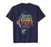 Cool Papa Fathers Day Fishing Gifts Funny Fisherman Vintage Reel Cool Papa T-Shirt - Navy Blue