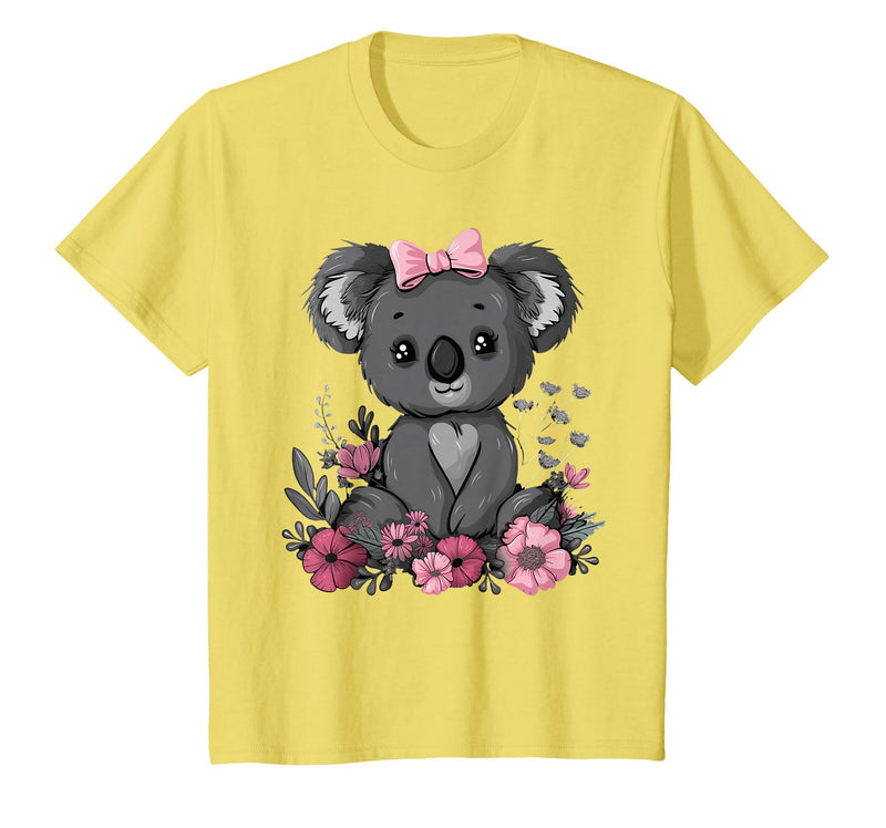 We Love Koalas - Kids Apparel Co. Koala Kawaii Koala Bear Pink Bow Flowers Girls Kids T-Shirt - Lemon Yellow
