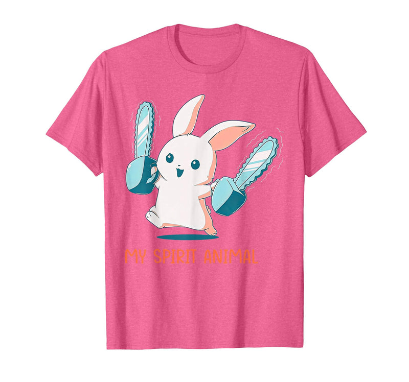 My Spirit Animal Cute Rabbit with Chainsaw T-Shirt in Pink Heather