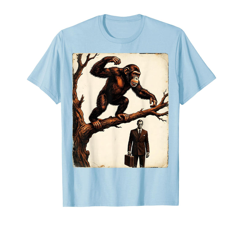 Mademark Monkey Flinging Poo at Businessman Graphic T-Shirt - Men - Baby Blue