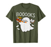 Halloween Tees for Women Men Kids Booooks Ghost Reading Halloween Library Librarian Teacher T-Shirt - Olive Green