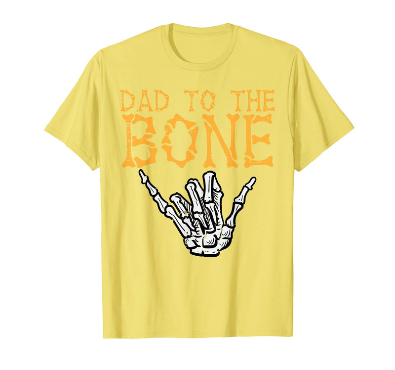 Mens Halloween Shirts For Dad Daddy Papa Men Halloween Dad to The Bone Skeleton Hand Fun Papa Costume Men T-Shirt - Lemon