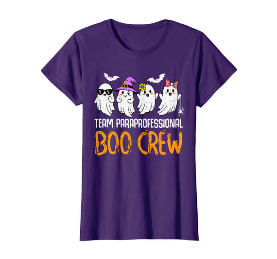 Halloween Tees for Women Men Kids Team Paraprofessional Boo Crew Ghost Halloween para Costume T-Shirt - Purple
