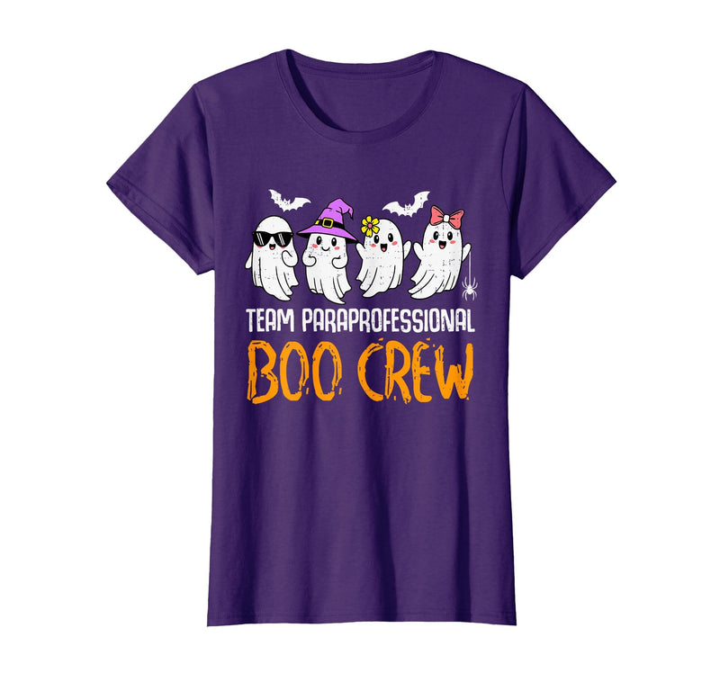 Halloween Tees for Women Men Kids Team Paraprofessional Boo Crew Ghost Halloween para Costume T-Shirt - Purple