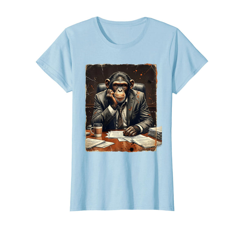 Mademark Monkey in a Suit Stuck in a Meeting Funny Gift T-Shirt - Women - Baby Blue
