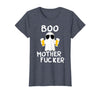 Vulgar Halloween Tee Shop Boo Motherfucker Funny Beer Drinking Ghost Adult Halloween T-Shirt - Heather Blue