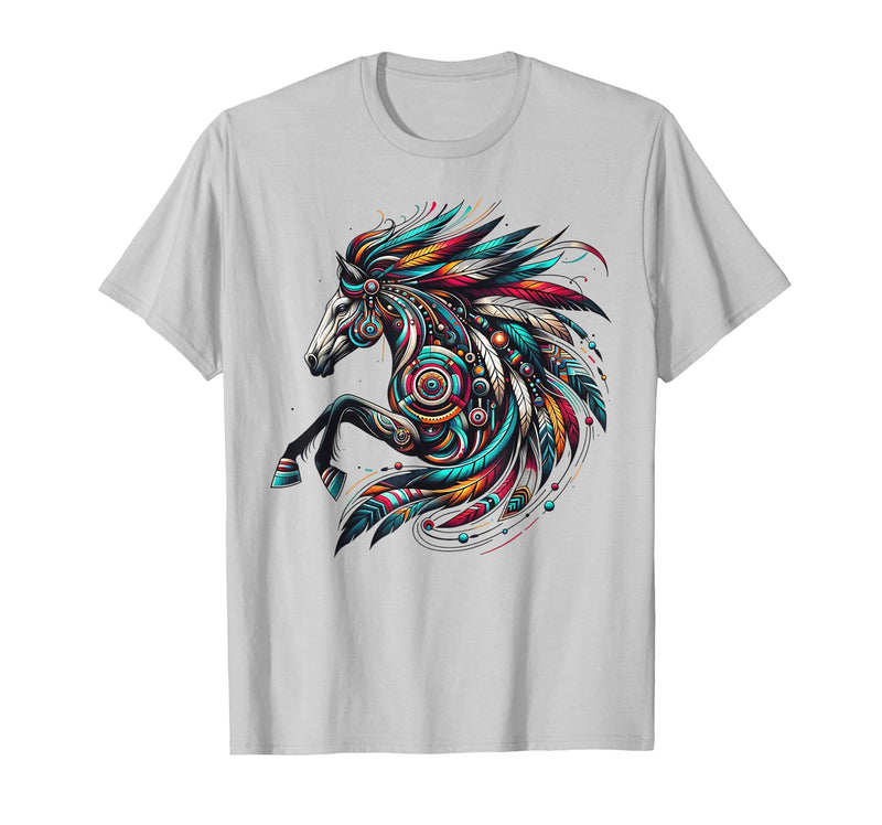 Mystical Native American Horse Farm Heritage Spirituality T-Shirt - Silver Grey